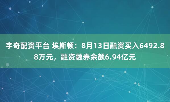 宇奇配资平台 埃斯顿：8月13日融资买入6492.88万元，融资融券余额6.94亿元